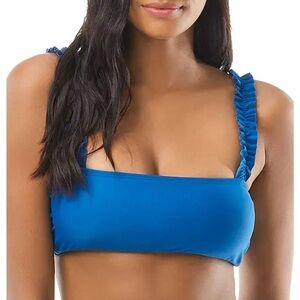 Kate Spade New York MACAW BLUE Mini Ruffle Square-Neck Bikini Swim Top S